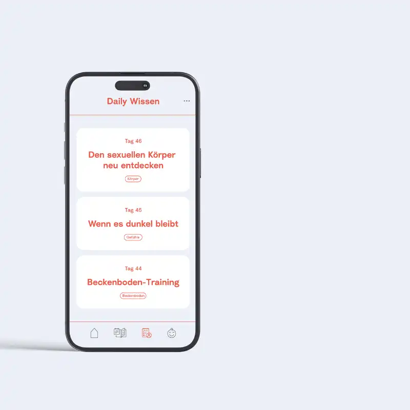 Smartphone mit der Wochenbett-App von the weeks, Ansicht Daily Wissen